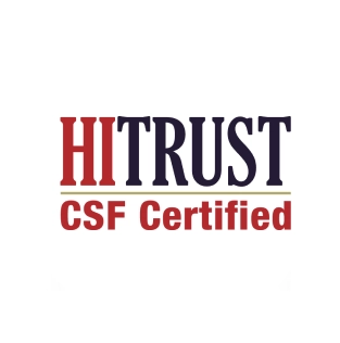Red and black text reading 'Hi Trust CSF Certified' on a white circular background.