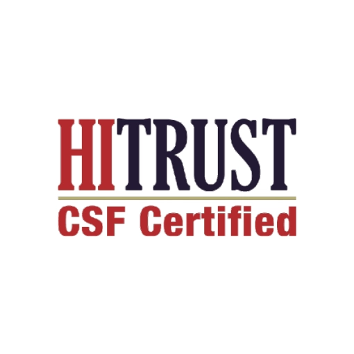 Red and black text reading "Hi Trust CSF Certified" on a white circular background.
