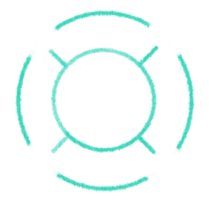 White icon of a power symbol inside two concentric teal circles. The inner circle has four lines going out from it toward the outer circle.