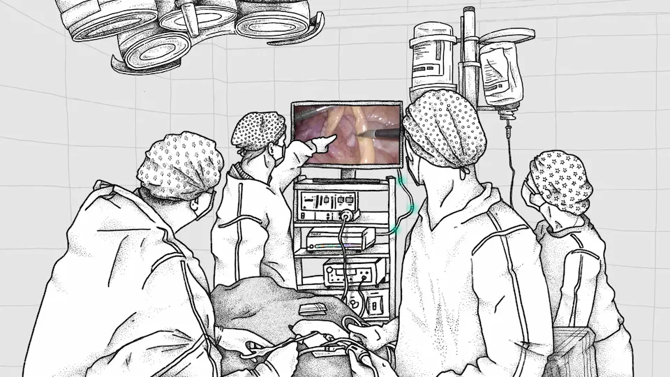 surgeon's viewing screen in operating room