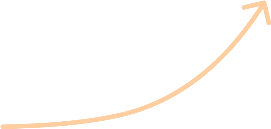 Orange graph line trending upward with an arrow pointing down up the top right. The graph shows exponential growth with an increasing slope.