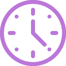 Purple icon of an analog clock.