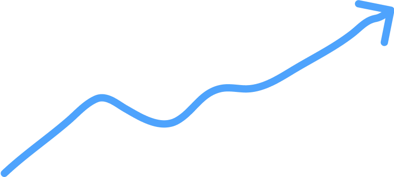 Blue graph line trending upward with an arrow pointing up toward the top right.